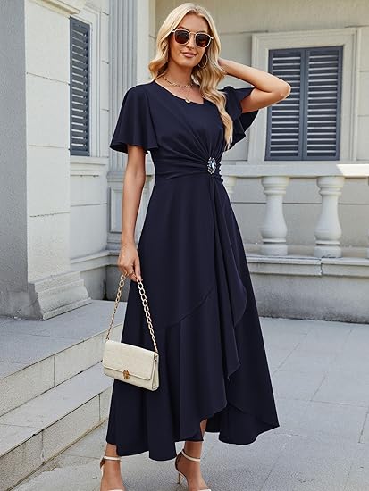 Ruffle Sleeve A Line Evening Party Formal Dresses for Women Evening Dress
